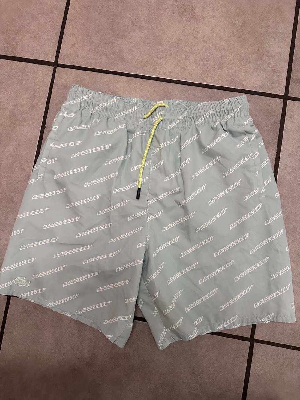 Lacoste Logo Print Swim Trunks Light Blue